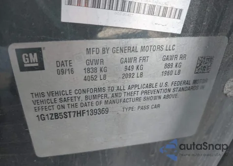 2017 Chevrolet Malibu Ls z USA, uszkodzony, nr VIN 1G1ZB5ST7HF139369